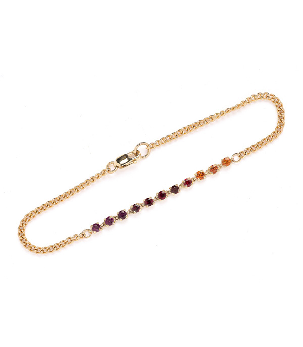 14K Gold Curb Chain Bracelet with Sapphires that make a Perfect Gift for Mom or Daughter for Birthday or Christmas designed by Sofia Kaman handmade in Los Angeles using our SKFJ ethical jewelry process.