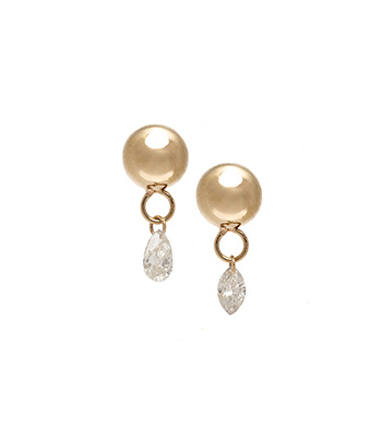 Small 14K Gold Ball Stud Earrings with Diamonds for the Wedding Day designed by Sofia Kaman handmade in Los Angeles