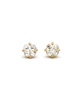 One of a Kind Diamond Stud Earrings for Unique Engagement Rings designed by Sofia Kaman handmade in Los Angeles