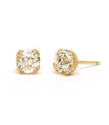 Vintage Inspired Diamond Stud Earrings for Engagement Rings designed by Sofia Kaman handmade in Los Angeles