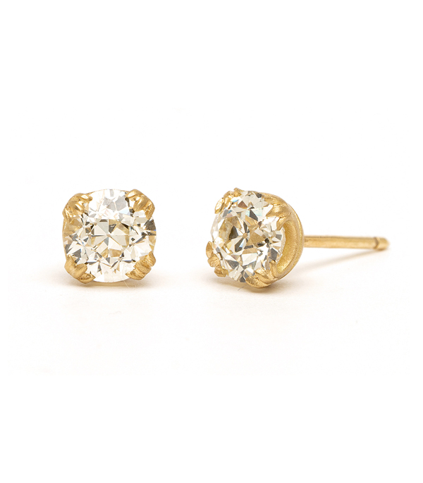 Vintage Inspired Diamond Stud Earrings for Engagement Rings designed by Sofia Kaman handmade in Los Angeles using our SKFJ ethical jewelry process.