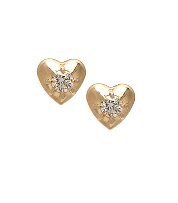 14K Gold and Diamond Heart Collet Earring is a Perfect Graduation Gift Idea designed by Sofia Kaman handmade in Los Angeles