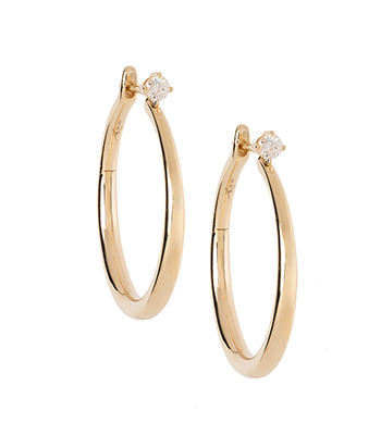 14K Gold Hoop Earrings with Diamond Studs for the Stylish Bride on her Wedding Day designed by Sofia Kaman handmade in Los Angeles