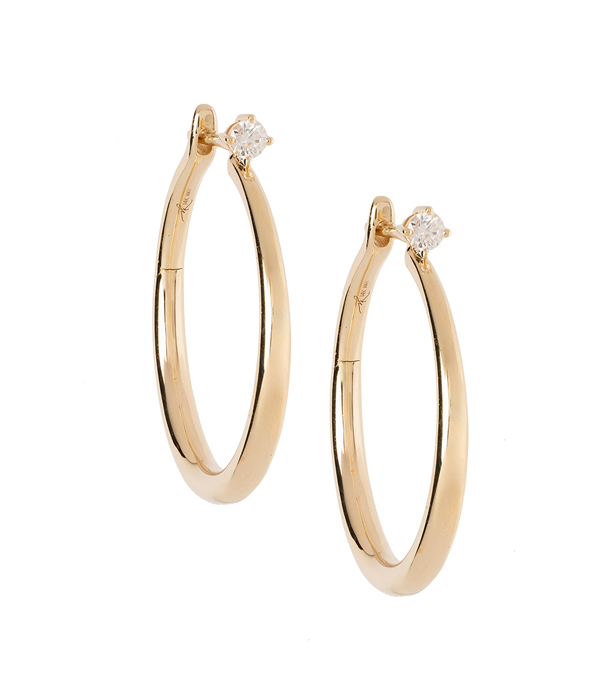 14K Gold Hoop Earrings with Diamond Studs for the Stylish Bride on her Wedding Day designed by Sofia Kaman handmade in Los Angeles using our SKFJ ethical jewelry process.