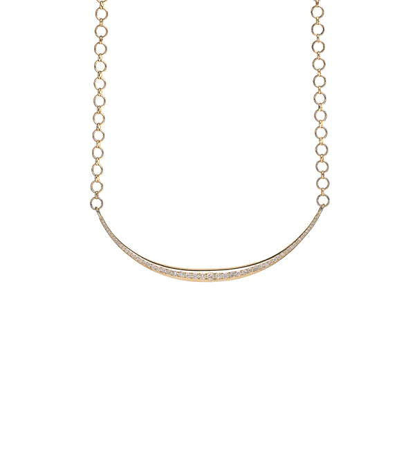 14K Gold Crescent Necklace with Diamonds for Engagement Rings for Women designed by Sofia Kaman handmade in Los Angeles using our SKFJ ethical jewelry process.