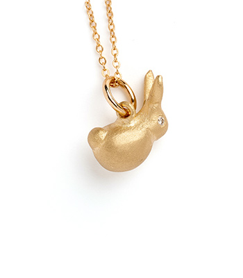 14k Gold Bunny Charm Pendant Makes a Great Gift for Mother and Daughter designed by Sofia Kaman handmade in Los Angeles