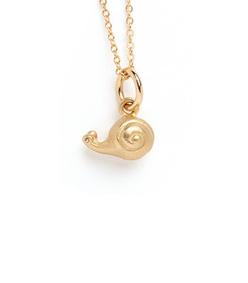 14K Gold Snail Charm Pendant with Diamonds for Eyes Perfect Gift for Graduation designed by Sofia Kaman handmade in Los Angeles