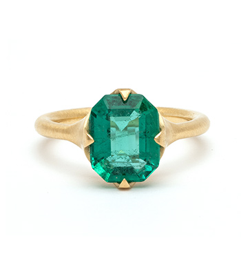 14k Matte Gold Emerald Wedding Ring for Women Makes the Perfect Unique Engagement Ring designed by Sofia Kaman handmade in Los Angeles