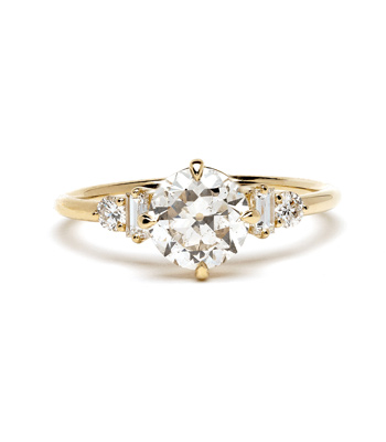 14K Shiny Yellow Gold Five Stone European 1 Carat Diamond Ring is Perfect for the Bohemian Bride Who Loves One of a Kind Engagement Rings designed by Sofia Kaman handmade in Los Angeles