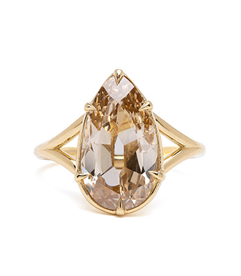2 Carat Diamond Ring Pear Shape Champagne Diamond Engagement Ring Perfect for Engagement Rings for Women designed by Sofia Kaman handmade in Los Angeles