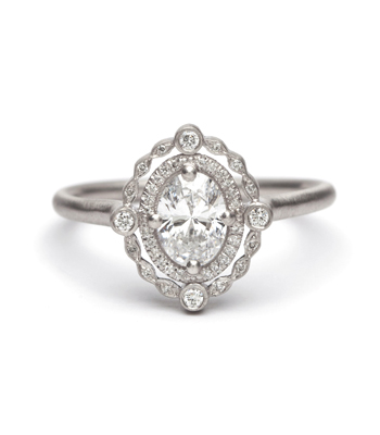 Platinum Diamond Halo One of a Kind Bohemian Engagement Ring designed by Sofia Kaman handmade in Los Angeles