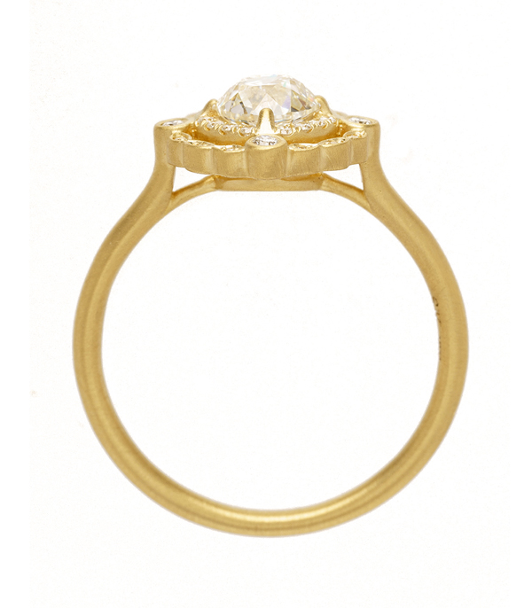 Rose Cut Diamond Halo Engagement Ring