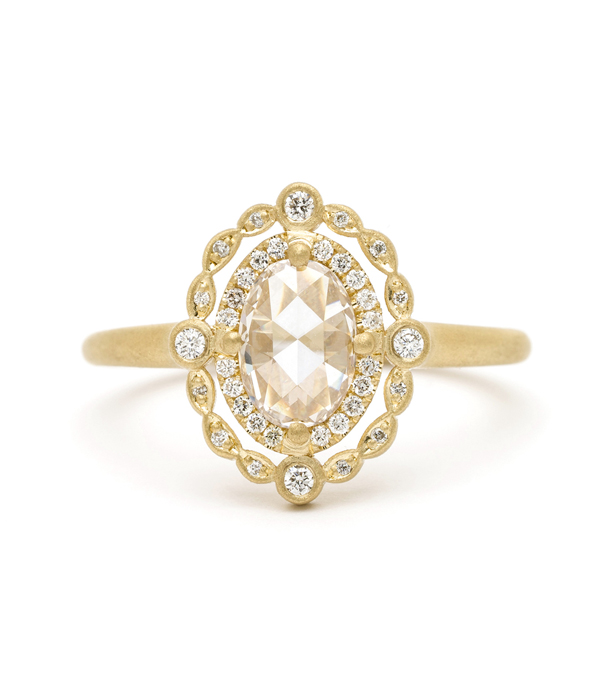 18k Gold Rose Cut Champagne Diamond Bohemian Engagement Ring