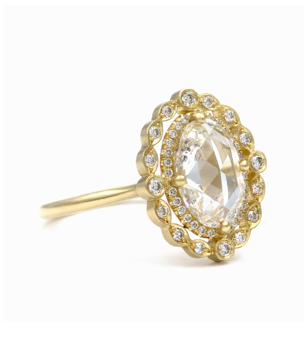 Genevieve - Oval Rose Cut Diamond Unique Engagement Ring