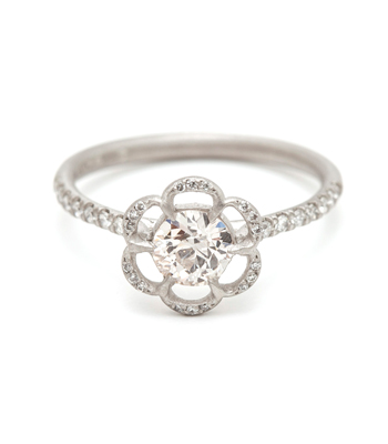 Pave Diamond Solitaire Bohemian Engagement Ring designed by Sofia Kaman handmade in Los Angeles