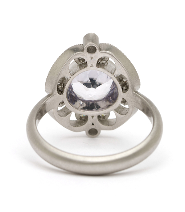 Vintage Inspired Platinum Sapphire Rounded Arabesque Engagement Ring