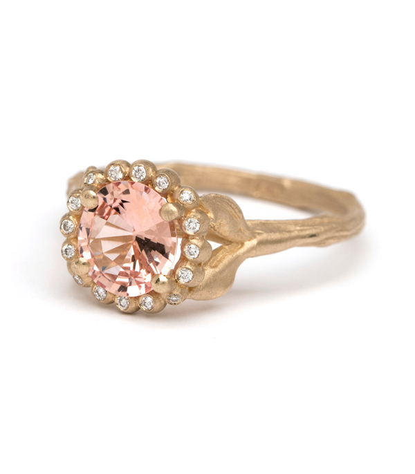 Matte Gold Peach Sapphire Boho Engagement Ring