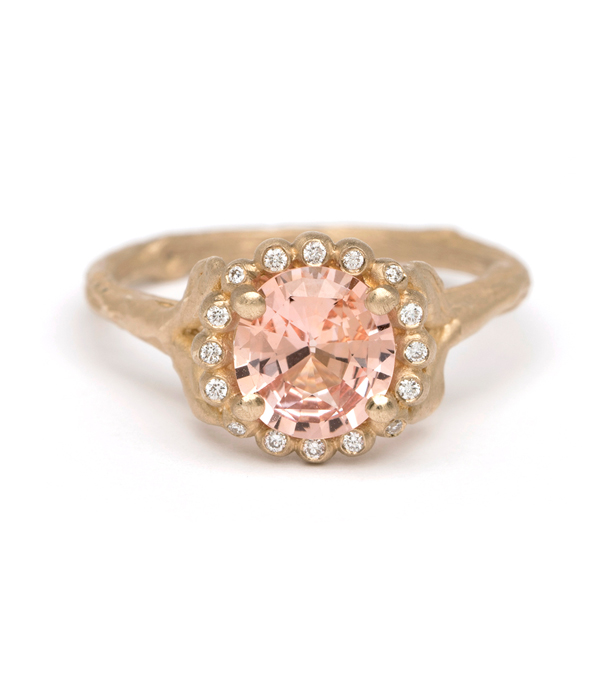 Matte Gold Peach Sapphire Boho Engagement Ring