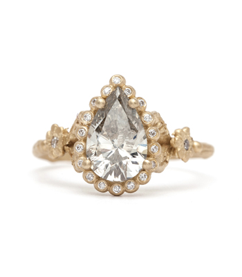 Unique Pear Shape Diamond Bohemian Twig Engagement Ring designed by Sofia Kaman handmade in Los Angeles