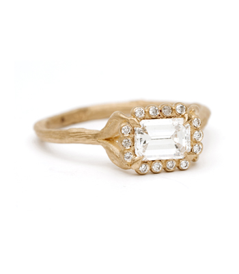 Unique Emerald Cut Diamond Bohemian Twig Engagement Ring designed by Sofia Kaman handmade in Los Angeles