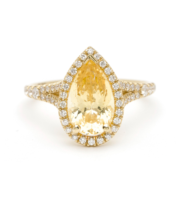 18K Gold Pear Shaped Yellow Sapphire Pave Diamond Bohemian Engagement Ring designed by Sofia Kaman handmade in Los Angeles using our SKFJ ethical jewelry process. This piece has been sold and is in the SK Archive.