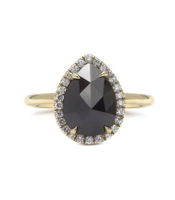 Bellini Pear Shaped Black Diamond Low Profile Unique Engagement Ring for Boho Brides - designed by Sofia Kaman handmade in Los Angeles