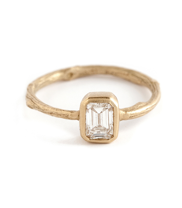 Branch Textured Emerald Cut Soliaire Engagement Ring