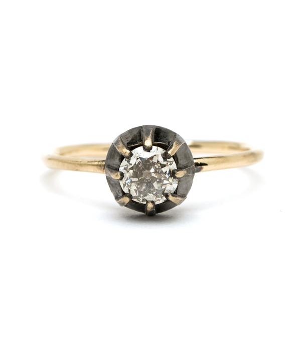Old European Cut Champagne Diamond Victorian Style Bezel Boho Engagement Ring designed by Sofia Kaman handmade in Los Angeles using our SKFJ ethical jewelry process.