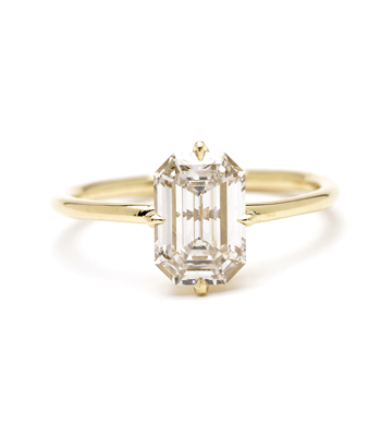 Solitaire 14k Matte Gold Emerald Cut Solitaire Diamond Foundry Lab Created Diamond Engagement Ring designed by Sofia Kaman handmade in Los Angeles