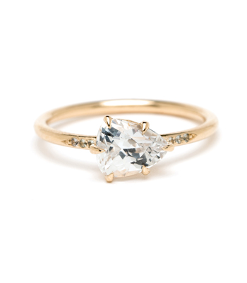 14K Shiny Yellow Gold White Sapphire Boho Diamond Alternative Engagement Ring designed by Sofia Kaman handmade in Los Angeles
