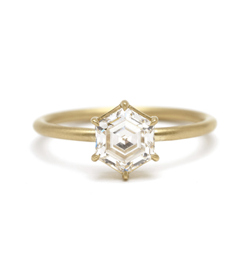 Lab Grown Hexagon Diamond Solitaire Engagement Ring designed by Sofia Kaman handmade in Los Angeles