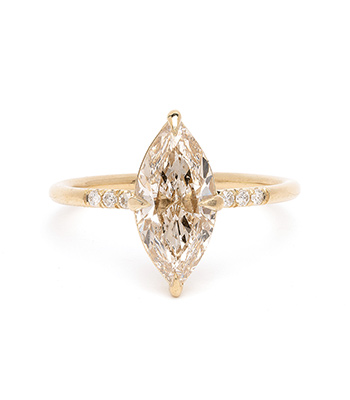 14K Gold Solitaire Marquise Cut Champagne Diamond Engagement Ring for Women Who Love Unique Engagement Rings designed by Sofia Kaman handmade in Los Angeles