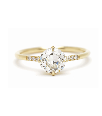 European Cut Antique Diamond Solitaire One of a Kind Engagement Ring designed by Sofia Kaman handmade in Los Angeles