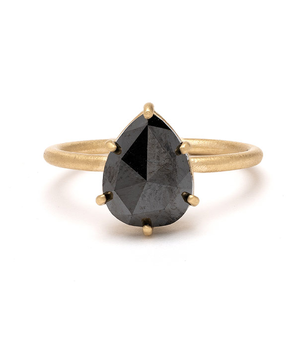14K Shiny Yellow Gold Black Diamond Engagement Ring for Wedding Bands designed by Sofia Kaman handmade in Los Angeles using our SKFJ ethical jewelry process.