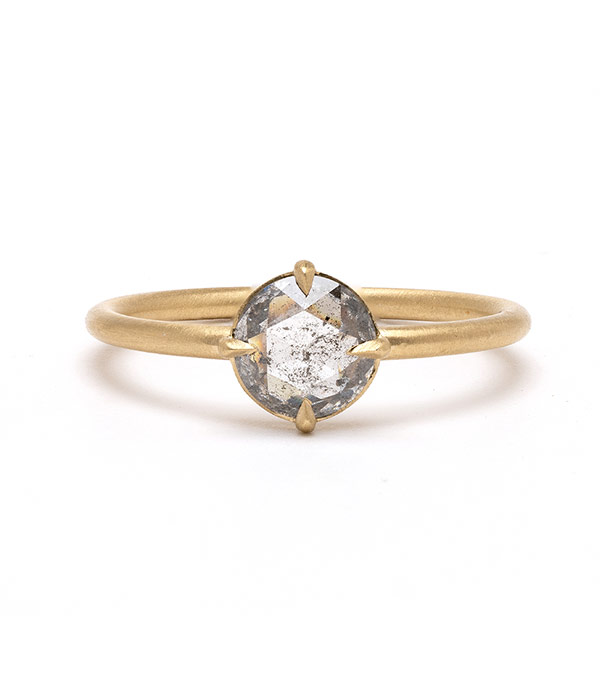 14K Shiny Yellow Gold Salt and Pepper 1 Carat Diamond Ring for Wedding Bands for Women designed by Sofia Kaman handmade in Los Angeles using our SKFJ ethical jewelry process.