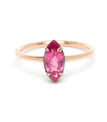 Pink Spinel Marquise Solitaire Bohemian Engagement Ring designed by Sofia Kaman handmade in Los Angeles