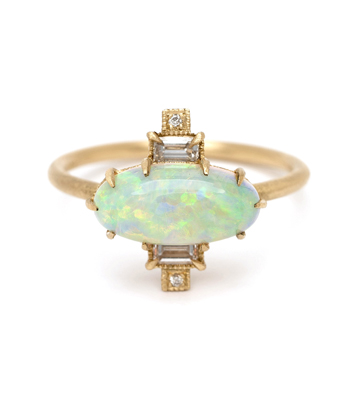 Vintage Inspired Art Deco Opal One of a Kind Unique Boho Engagement Ring designed by Sofia Kaman handmade in Los Angeles