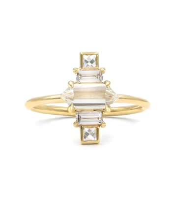 Deco Inspired Hexagon Diamond Bohemian Engagement Ring designed by Sofia Kaman handmade in Los Angeles