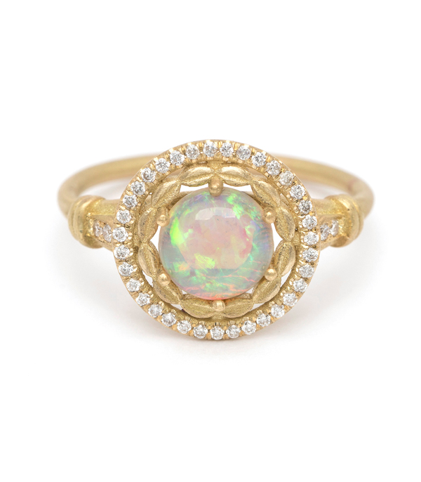 Opal Diamond Halo Greek Goddess Engagement Ring