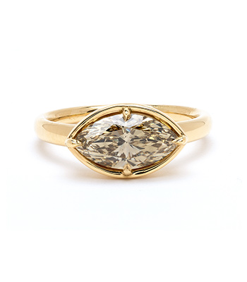 14k Gold Marquise Cut Champagne Diamond Engagement Ring For Brides with an Eye for Unique Wedding Rings designed by Sofia Kaman handmade in Los Angeles