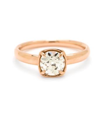 18K Rose Gold Simple Diamond Unique Engagement Ring designed by Sofia Kaman handmade in Los Angeles