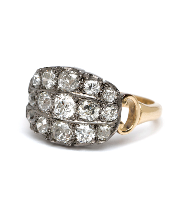 Antique Inspired 3 Diamond Row Boho Engagement Ring