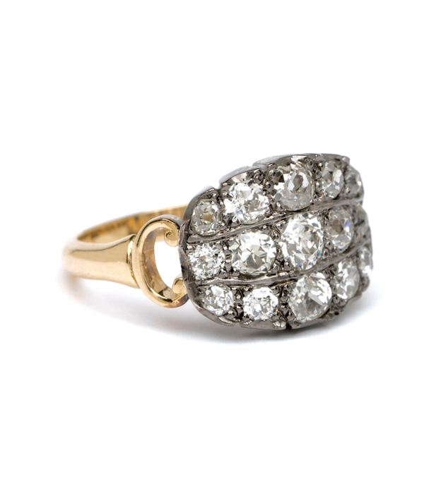 Antique Inspired 3 Diamond Row Boho Engagement Ring