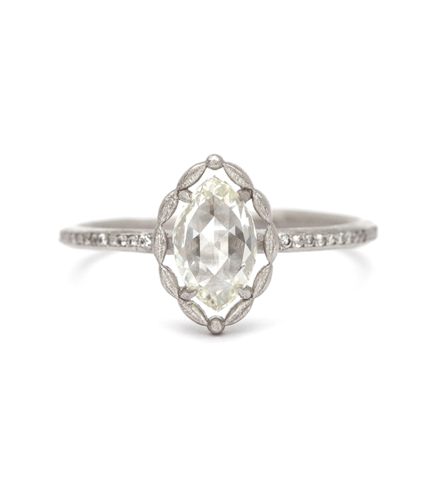 Handmade Halo Platinum Rose Cut Diamond Ring designed by Sofia Kaman handmade in Los Angeles using our SKFJ ethical jewelry process. This piece has been sold and is in the SK Archive.