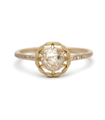 Gold Handmade Halo Rose Cut Diamond Ring designed by Sofia Kaman handmade in Los Angeles
