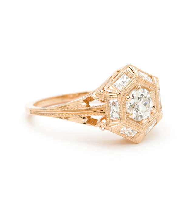 French Cut Diamond Art Deco Engagement Ring