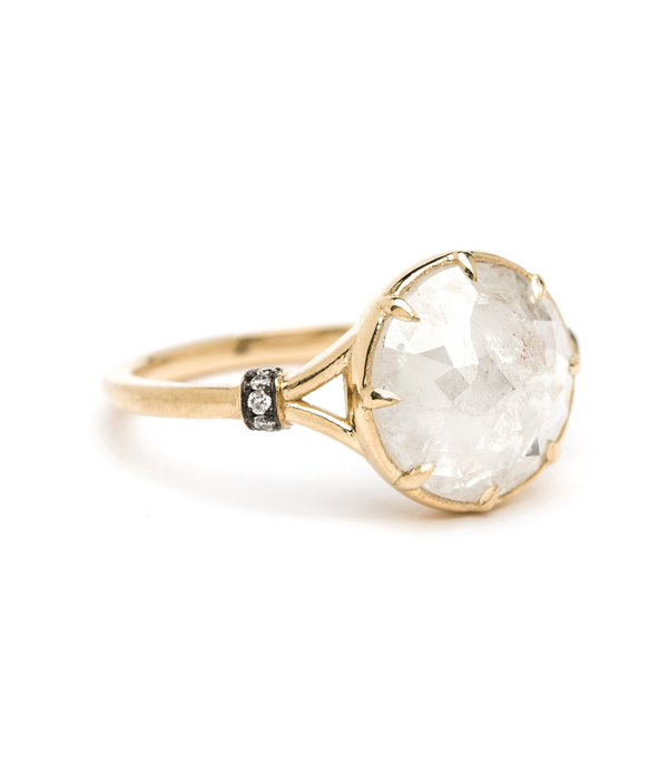 14K Shiny Yellow Gold Rose Cut Salt and Pepper Diamond Engagement Ring