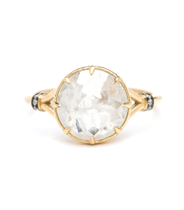 14K Shiny Yellow Gold Rose Cut Salt and Pepper Diamond Engagement Ring designed by Sofia Kaman handmade in Los Angeles using our SKFJ ethical jewelry process. This piece has been sold and is in the SK Archive.