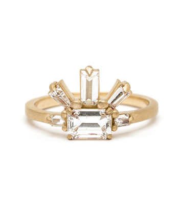 Emerald Cut 18K Matte Yellow Gold One of a Kind Emerald Cut Diamond Engagement Ring designed by Sofia Kaman handmade in Los Angeles