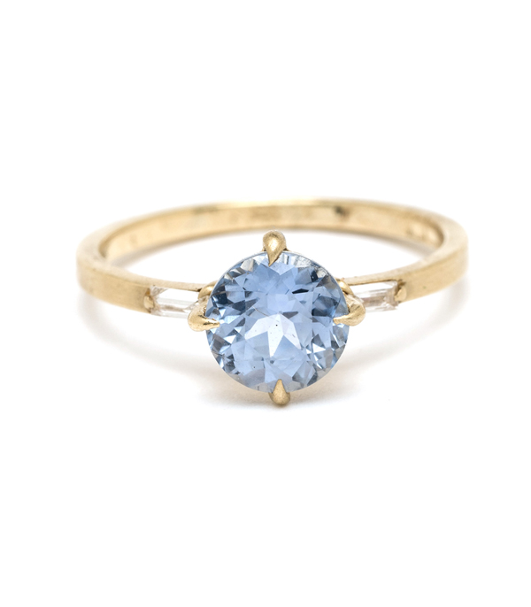 18K Gold Blue Sapphire Bohemian One of a Kind Ethical Engagement Ring designed by Sofia Kaman handmade in Los Angeles using our SKFJ ethical jewelry process. This piece has been sold and is in the SK Archive.